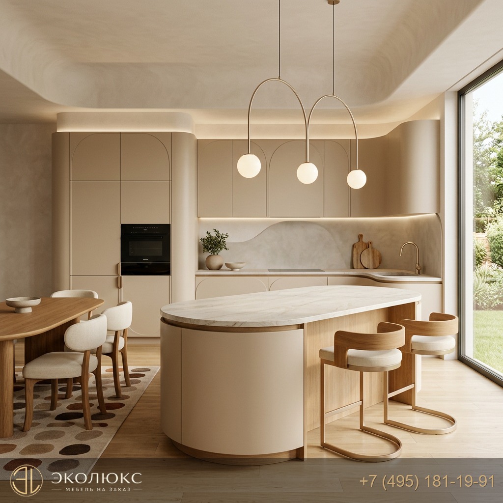 Мягкая геометрия 2026: радиусы, скругления и «плавные» кухни без острых углов